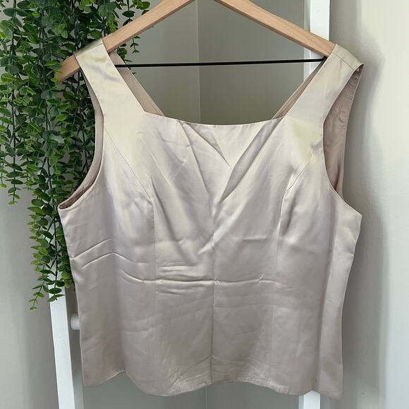 Vtg Adrianna Papell Shell Tank Tunic 100% silk sleeveless Beige Women's Medium - Picture 1 of 16
